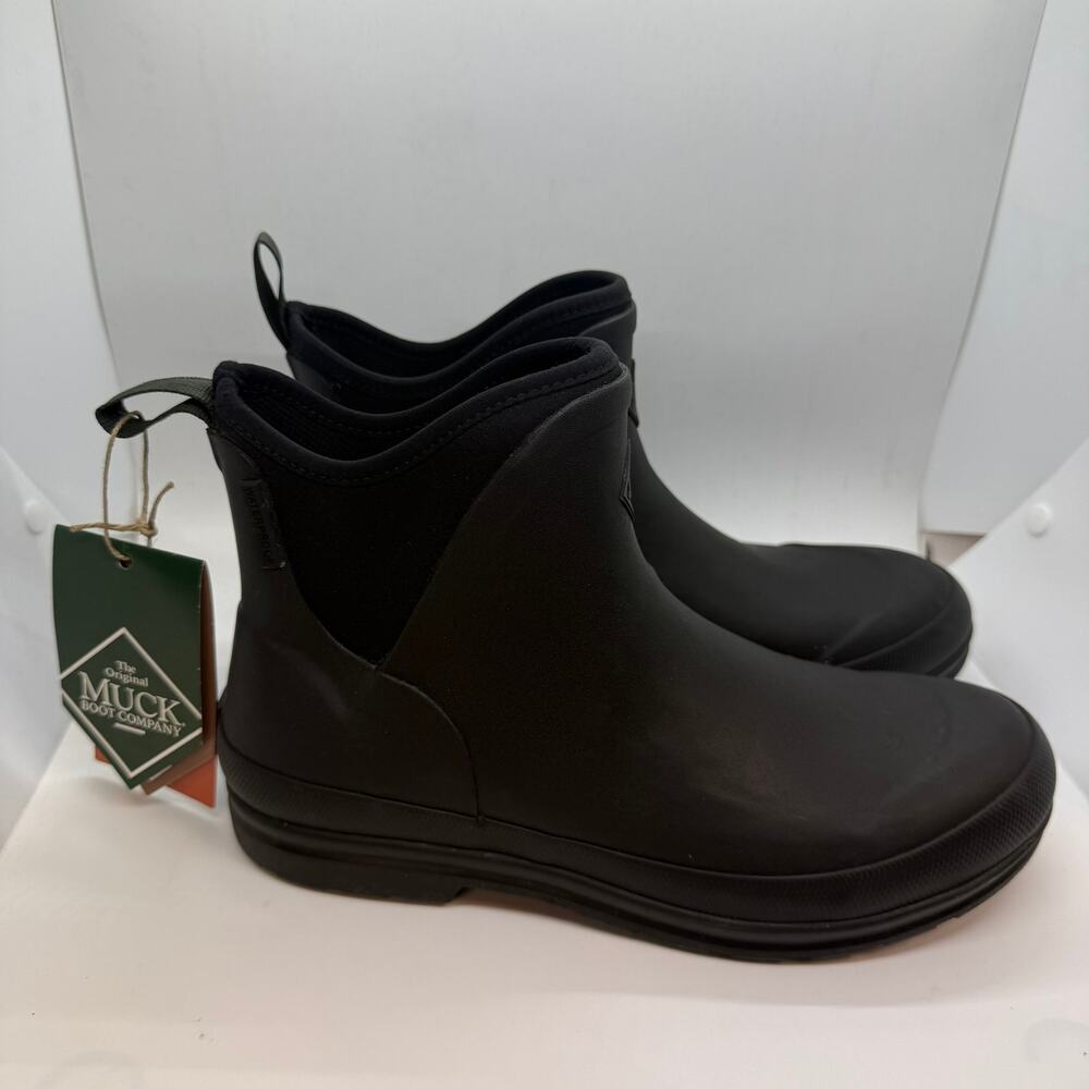 MUCK Originals Ankle Waterproof Rain Boots Women's US 10 Black Leather Slip On